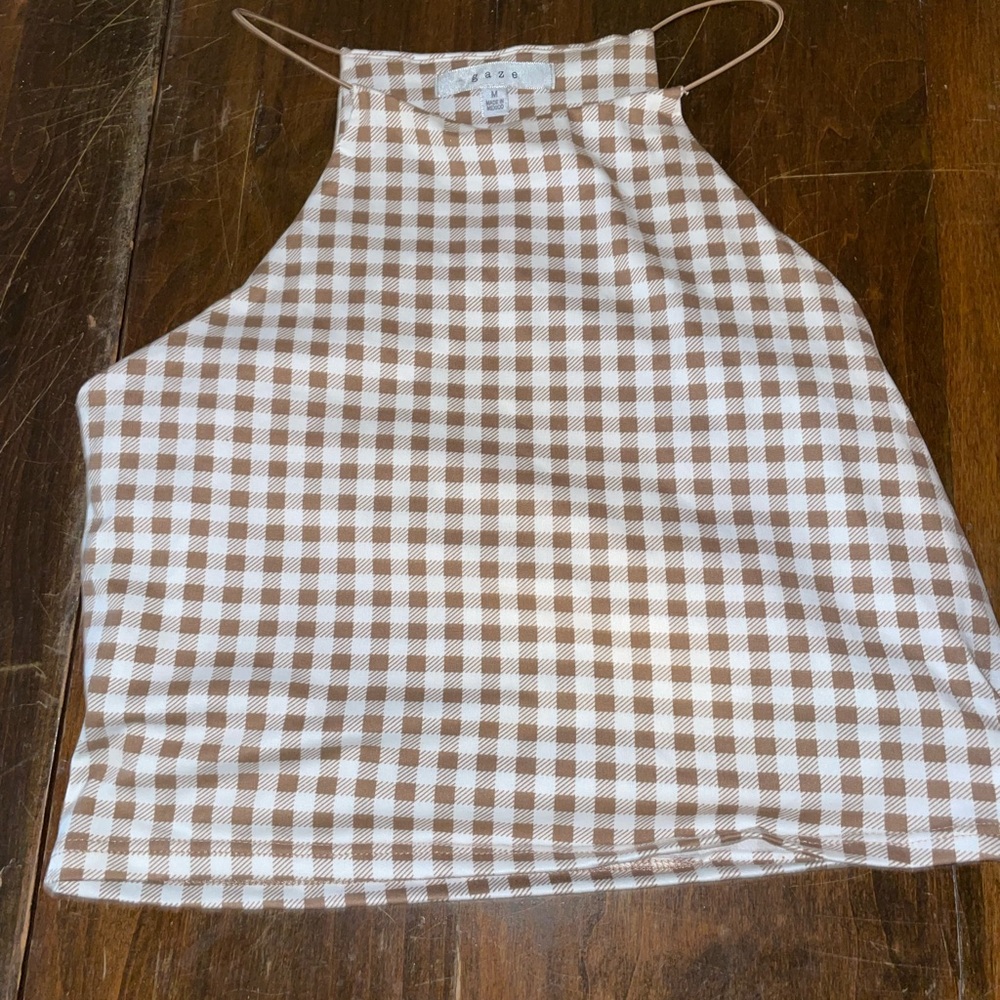 Gaze Brown and White Gingham Crop Top